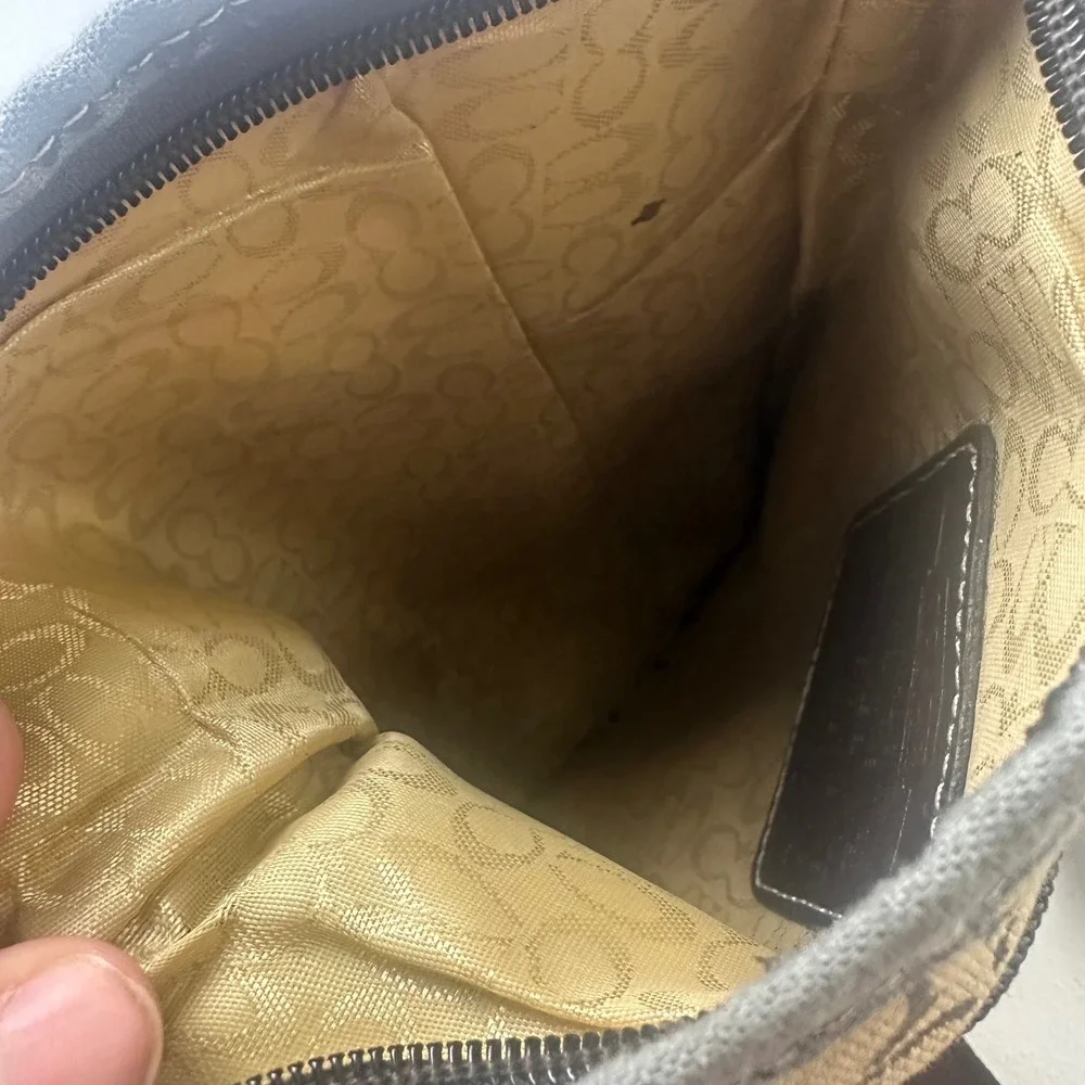 Coach Crossbody Bag Brown Signature Monogram Zip Canvas Outdoor